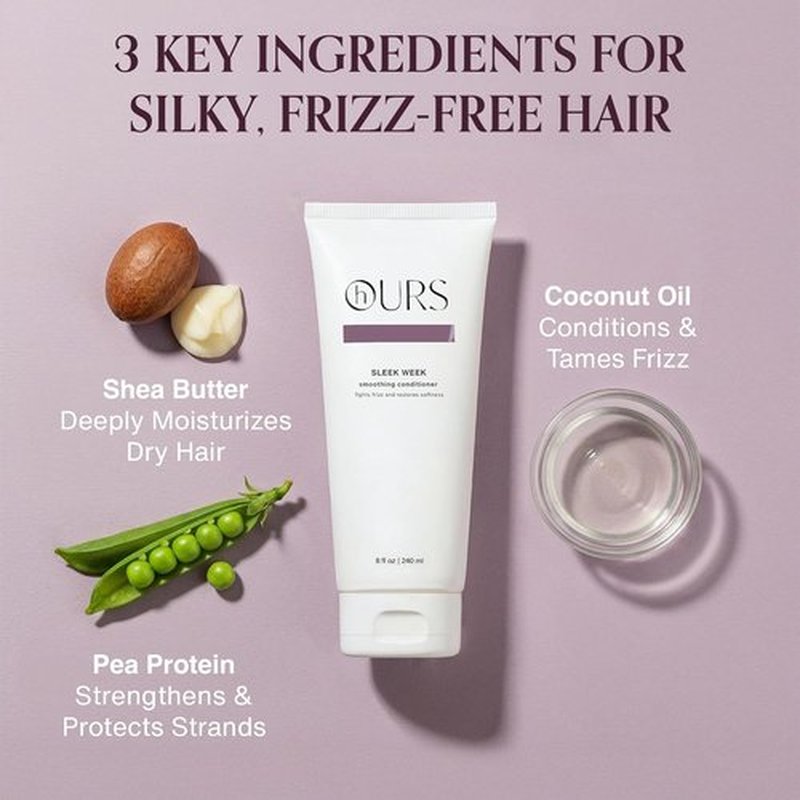 hOURS Sleek Week Smoothing Conditioner - Coconut Oil & Pea Protein Formula for Frizzy Hair - 8 oz