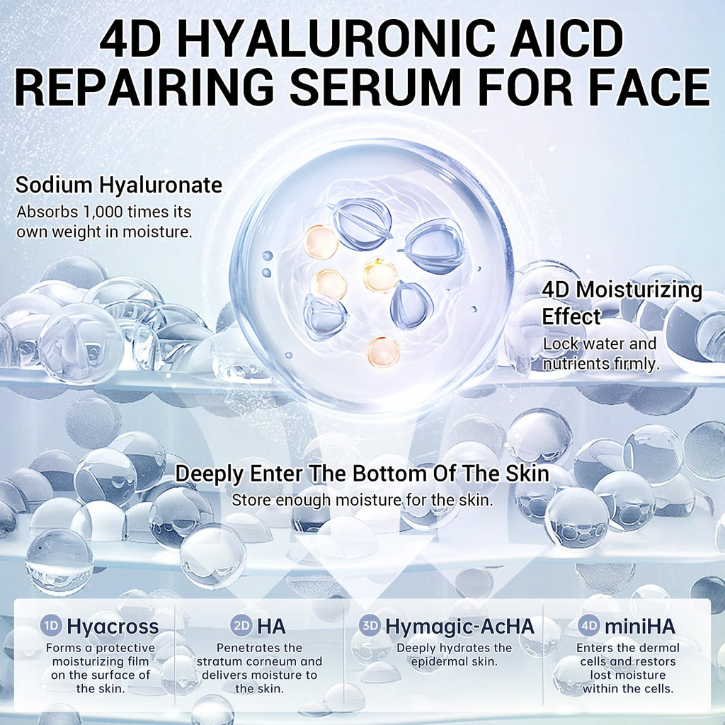 4D Hyaluronic Acid Serum with Collagen, Oil Suspension Serums for Barrier Repair, Facial Firming & Moisturizing, Anti Aging Serum for Balance Oil & Water, 30 Pcs Single-Use Vial for Sensitive Skin