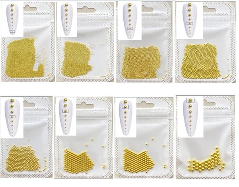 CYBERNOVA 8Packs 3D Nail Art Steel Balls Mini Beads Gold Silver Nail Charm 0.6mm-3.0mm Metal Steel Beads for Women DIY Nail Art Accessories with Tweezers (Gold)