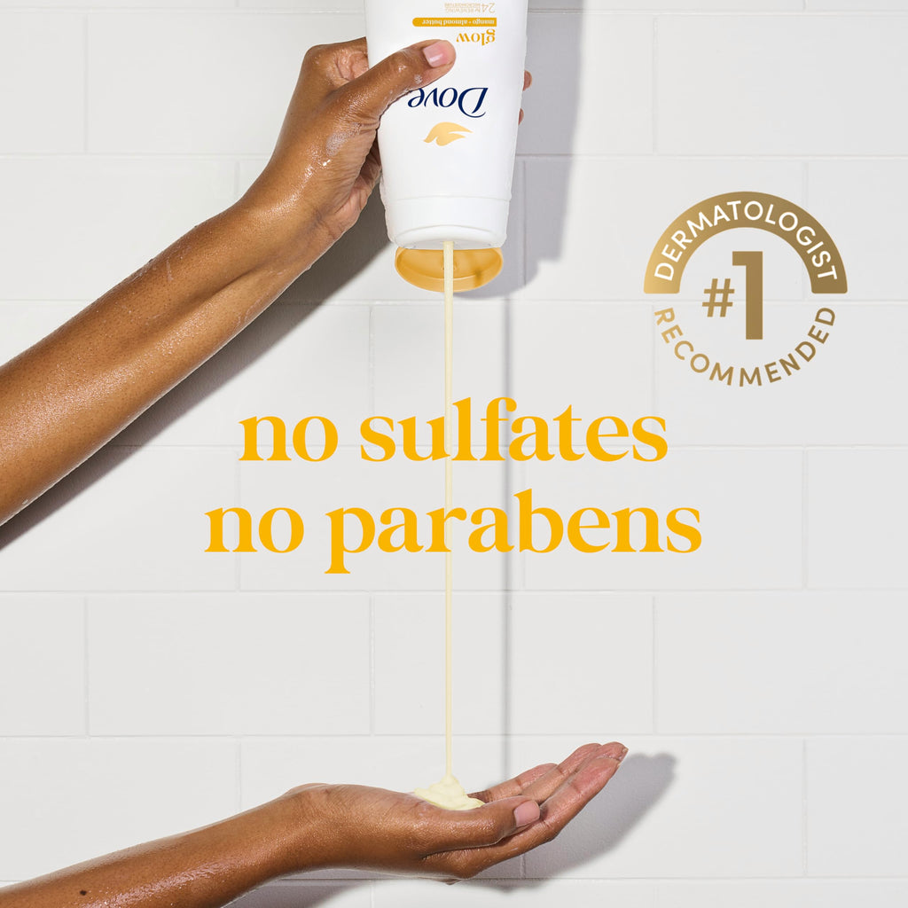 Dove Body Wash Glow Mango & Almond Butter for 24hr Lotion-Soft Skin Moisturizing Skin Cleanser with No Sulfates No Parabens 20 oz