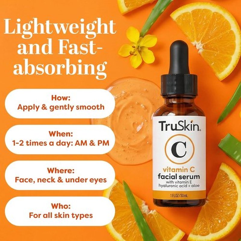 TruSkin Vitamin C Serum - Anti-Aging Face Serum with Hyaluronic Acid & Vitamin E | Brightens Dark Spots & Fine Lines, 2 Fl Oz