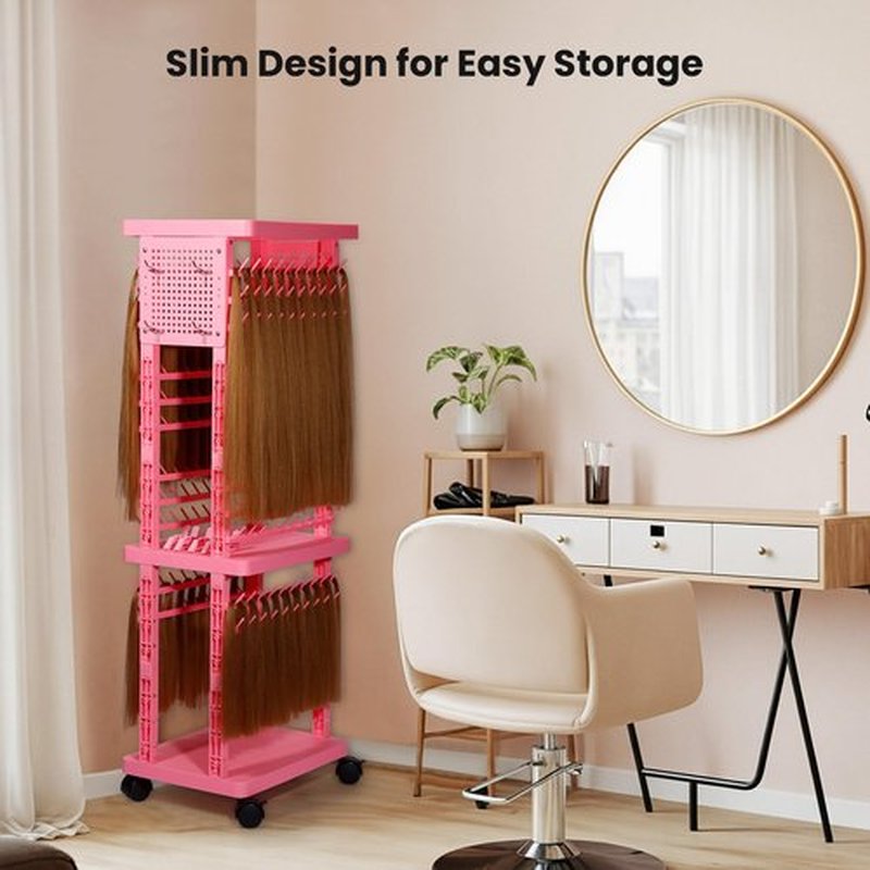 Sunnacate Braiding Rack with Tools, 2-Sided Hair Rack Braid Stand with Wheels, 220 Pegs Standing Hair Separator Divider Extension Holder Hanger Perm Accessories for Salon Home