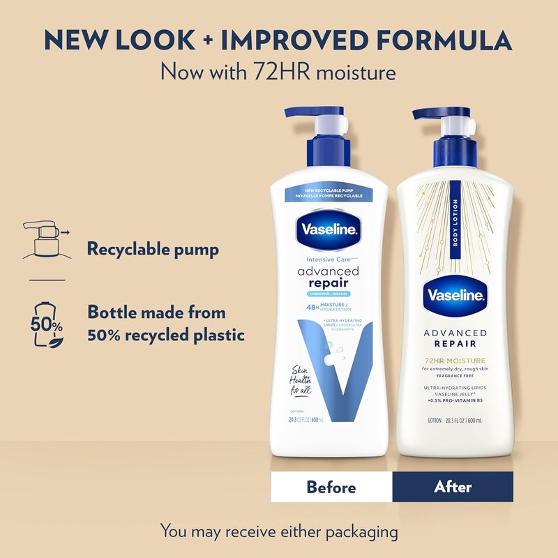 Vaseline Intensive Care Body Lotion - Ultra-Hydrating Advanced Repair for Extremely Dry Skin | 20.3 oz, Pack of 3