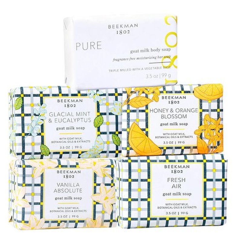 Beekman 1802 Goat Milk Soap Scent Sampler - Moisturizing Hand & Body Bars with Shea Butter, 3.5 oz (Pack of 5)