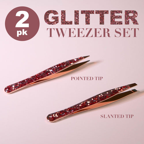 2pc Rose Gold Glitter Tweezer Set - Pointed & Slanted Precision Tweezers