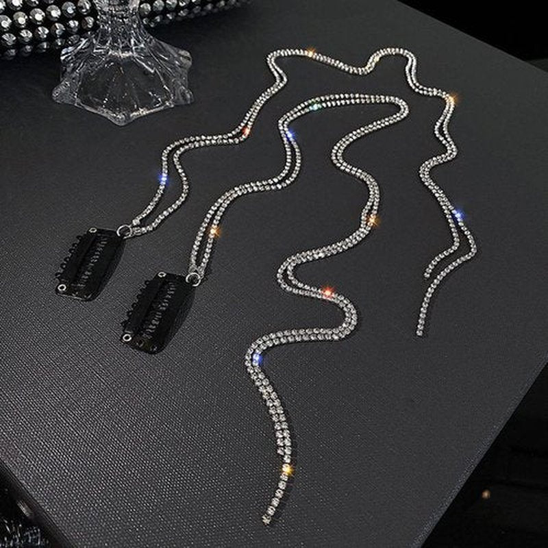 8 Pieces Long Rhinestone Hair Chains,Punk Tassel Hair Clips Bling Crystal Hair Extension 20 Inch Head Chain Silver Decorative Hair Clip Hairpin for Women and Girls Nightclub Party Daily Headwear