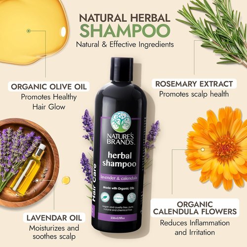 Nature's Brands - Herbal Choice Mari Natural Shampoo for Dry Hair - Moisturizing Organic Olive Oil & Rosemary Extract | 8 Fl Oz, Vegan & Cruelty-Free