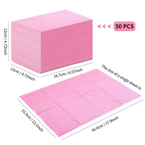 SWeien 50PCS Disposable Nail Mats, Foldable Nail Paper Towels, 13"x18" Table Acrylic Nail Practice Sheet, 3 Ply Waterproof Clean Nail Table Mat for Salon, Manicure Tattoo, Nail Art Accessories (Pink)