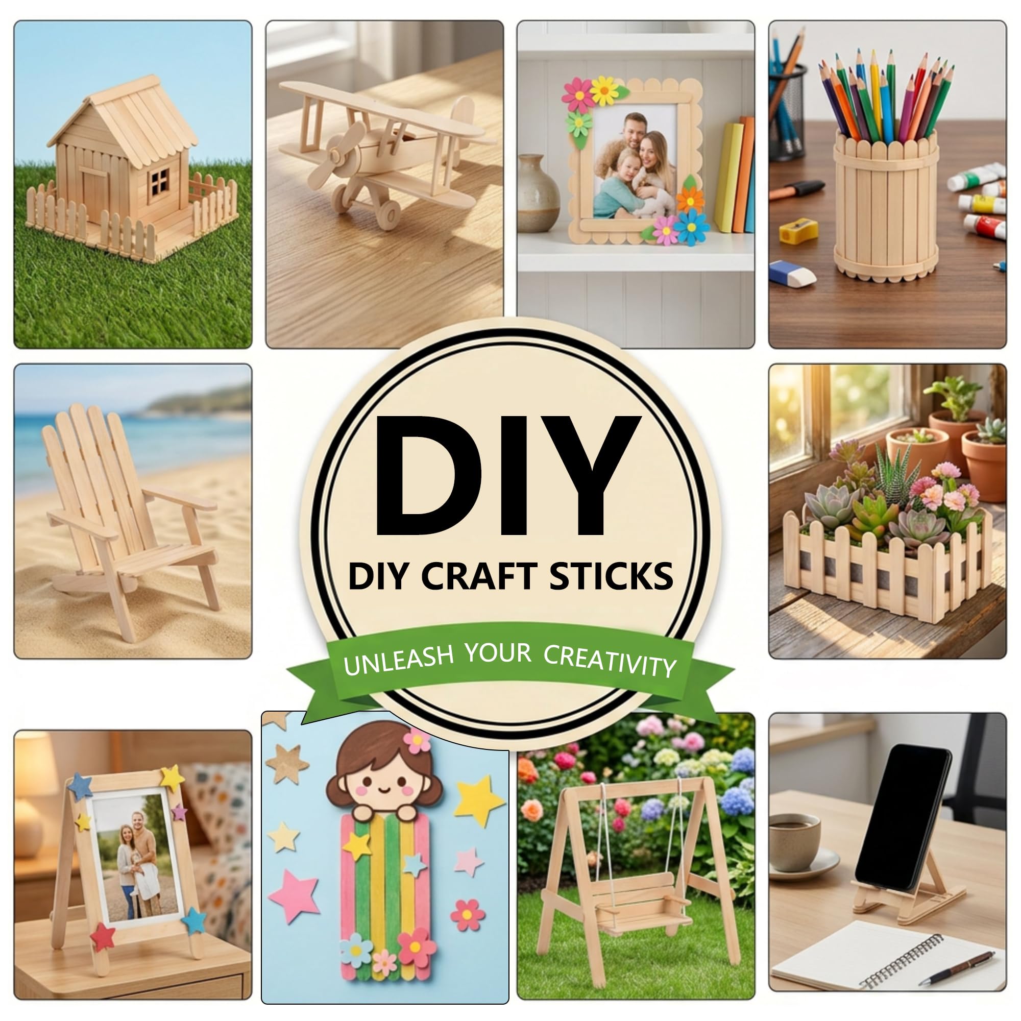1200 Pcs Natural Wooden Craft Sticks, 4.5 Inch Craft Sticks for DIY