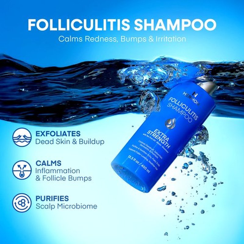 Hermon Folliculitis Shampoo for Itchy Scalp: Psoriasis, Dandruff & Seborrheic Dermatitis & Biotin – Soothes | Exfoliates | Reactivates Follicles