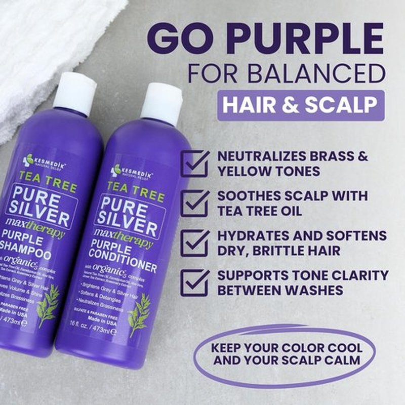 Skiennix Tea Tree Purple Shampoo & Conditioner Set - Professional Anti-Brass Toner for Blonde & Gray Hair, Sulfate-Free