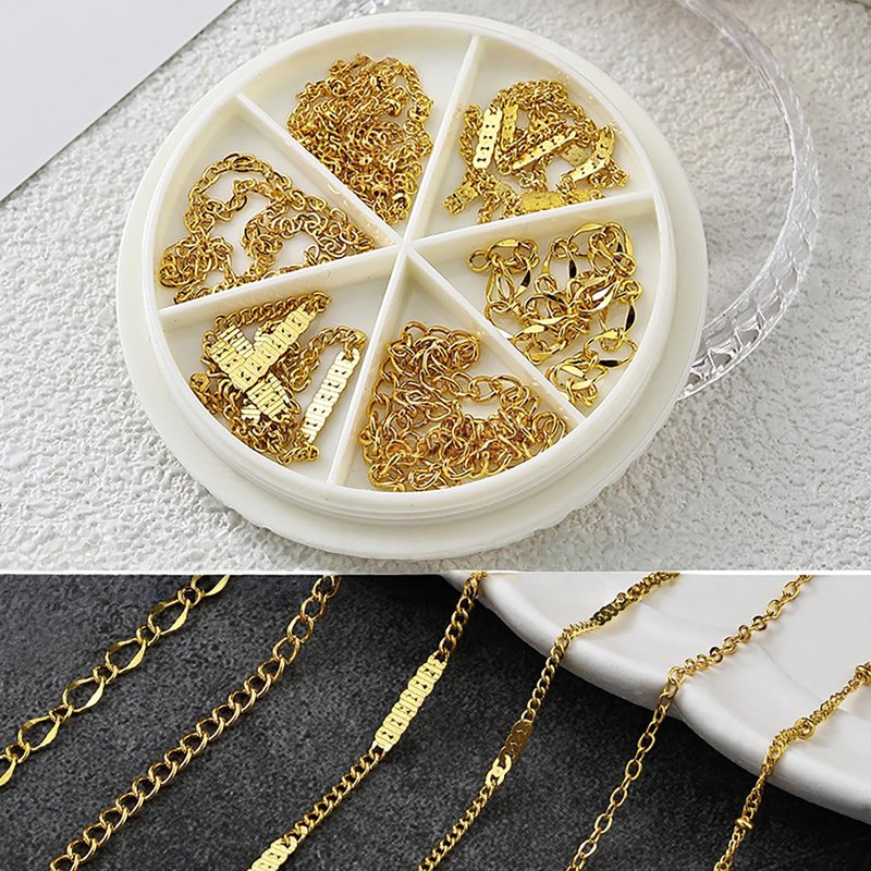XEAOHESY 3 Boxes of 18 Pieces Metal Nail Chains for Nail Art Gold Silver Colorful Chains for Nails Alloy Punk Chain Nail Charms for Women Decorations