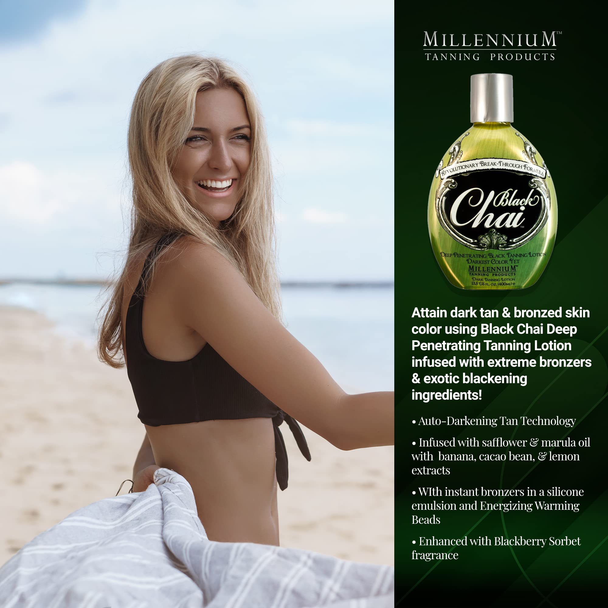 Millennium Tanning Products BLACK CHAI Unique Auto-Darkening Tan Technology Tanning Lotion - 13.5 oz