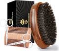 Sosoon Boar Bristle Beard Grooming Set for Men - Rectangular Brush, Comb, 2 Mustache Scissors, Travel Bag