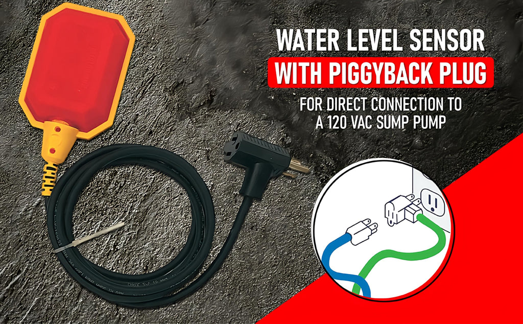 Premium Sump Pump Float Switch | Universal 10-Ft Tether with Piggyback Plug | Heavy-Duty for Grinder, Septic & Sewage Pumps | Rated for 1M Cycles | IP68 Waterproof