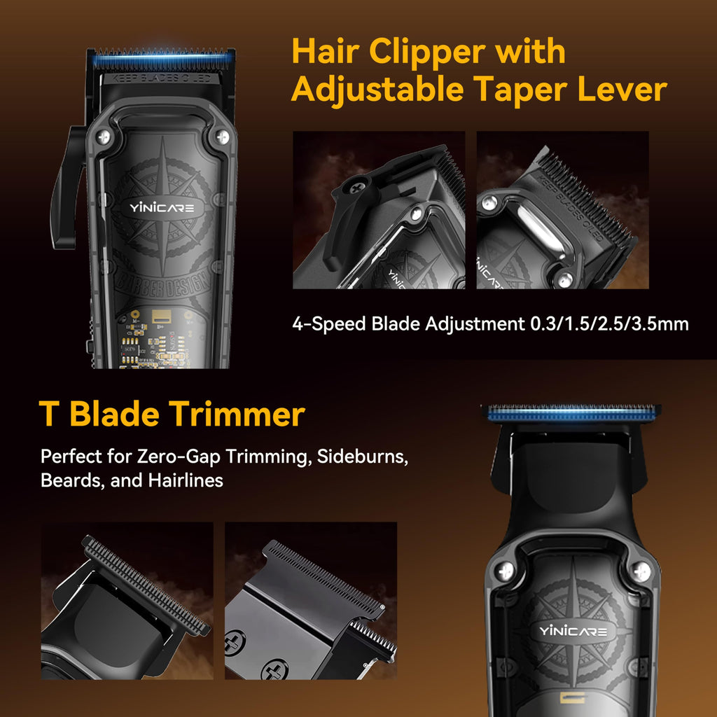 Hair Clippers for Men Barber Kit - Yinicare Professional Cordless Electric Hair Cutting Set with Pomade Hair Clipper, Zero Gap T-Blade Trimmer, Guards for Mens Haircut (Hair Clippers Set 1)