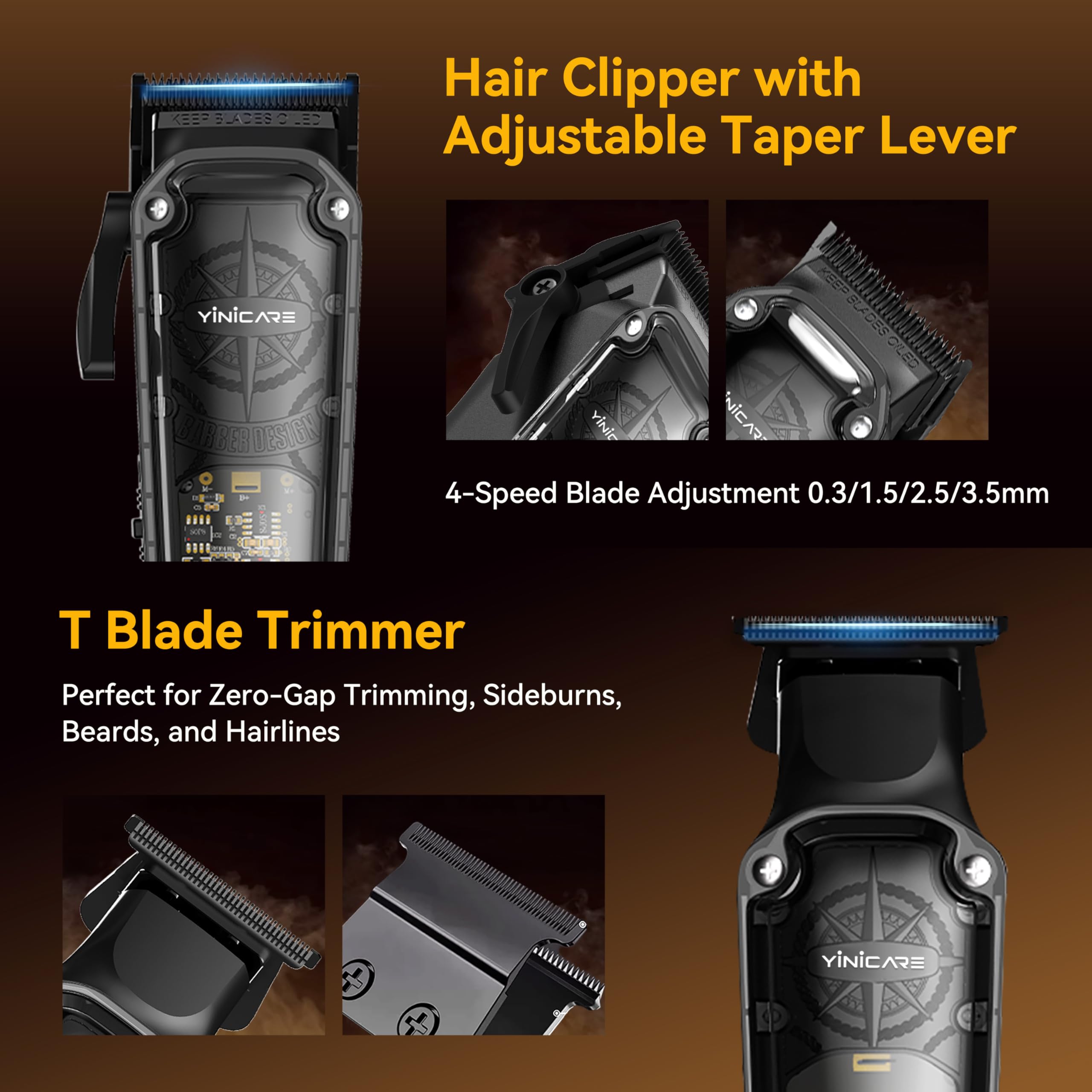 Hair Clippers for Men Barber Kit - Yinicare Professional Cordless Electric Hair Cutting Set with Pomade Hair Clipper, Zero Gap T-Blade Trimmer, Guards for Mens Haircut (Hair Clippers Set 1)