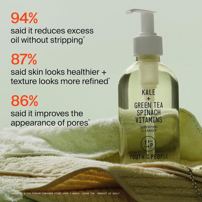Youth To The People Superfood Facial Cleanser - Gentle Kale & Green Tea Face Wash for Glowing Skin, pH Balanced, Sulfate-Free
