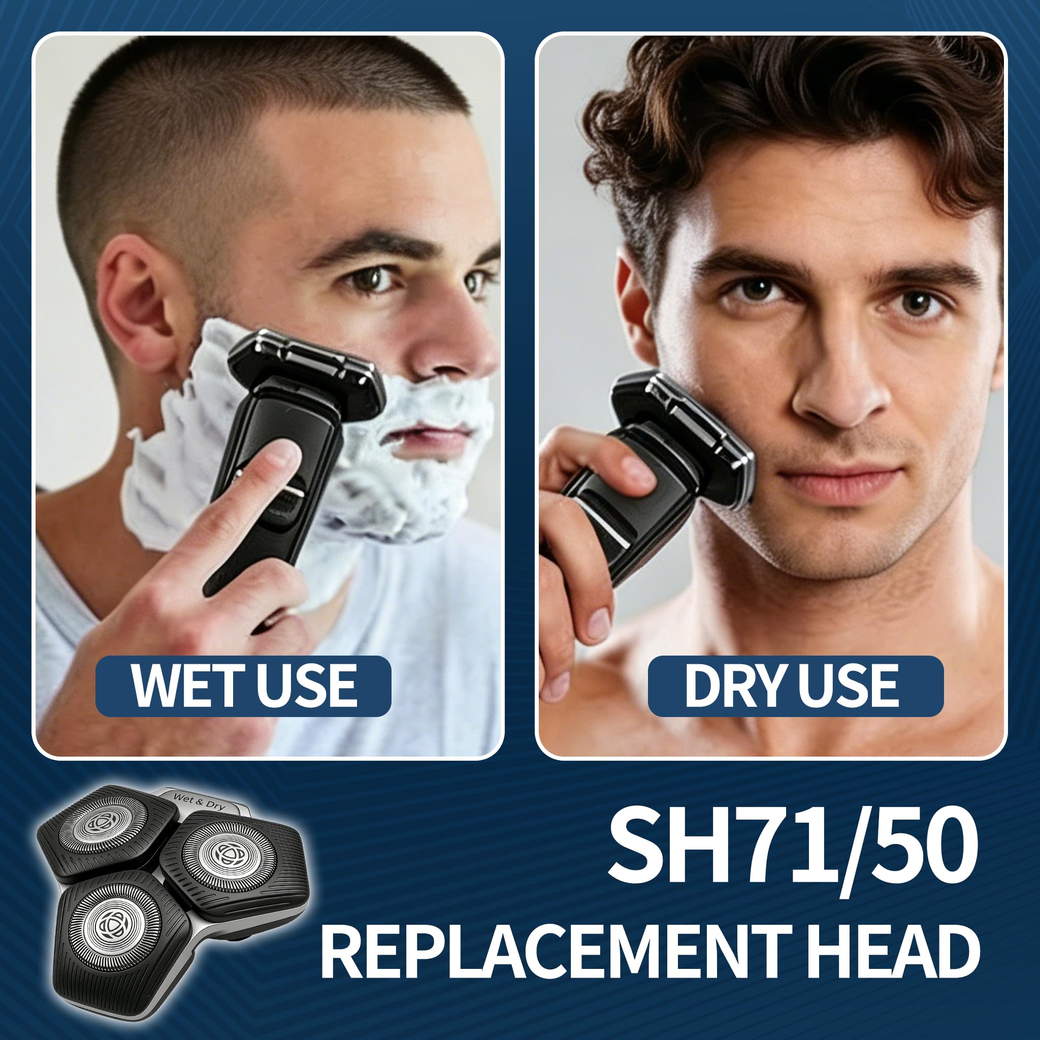 SH71/50 Replacement Heads for Ph*-lips No*elco Shavers,Compatible with Series 7000 & 5000 Electric Razor Blades, Wet & Dry Use, Easy-Install Replacement Shaver Heads, 1 Pack (Black)