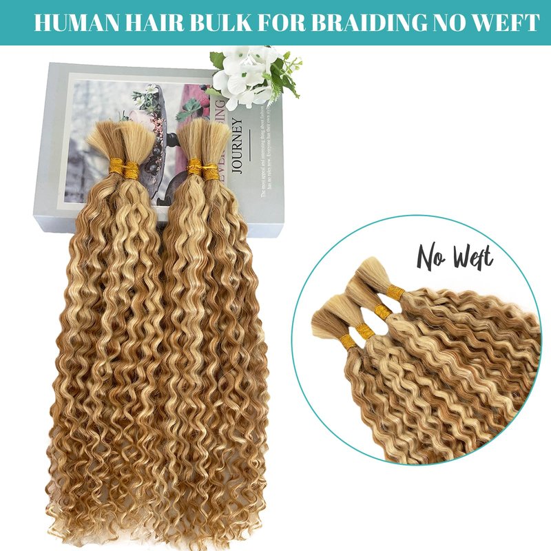 Water Wave Bulk Human Hair No Weft for Boho Knotless Braids 18 Inch Real Human Hair Ombre Blonde 613 Curly Micro Braiding Human Hair Balayage Wet and Wave Human Braiding Hair 100g
