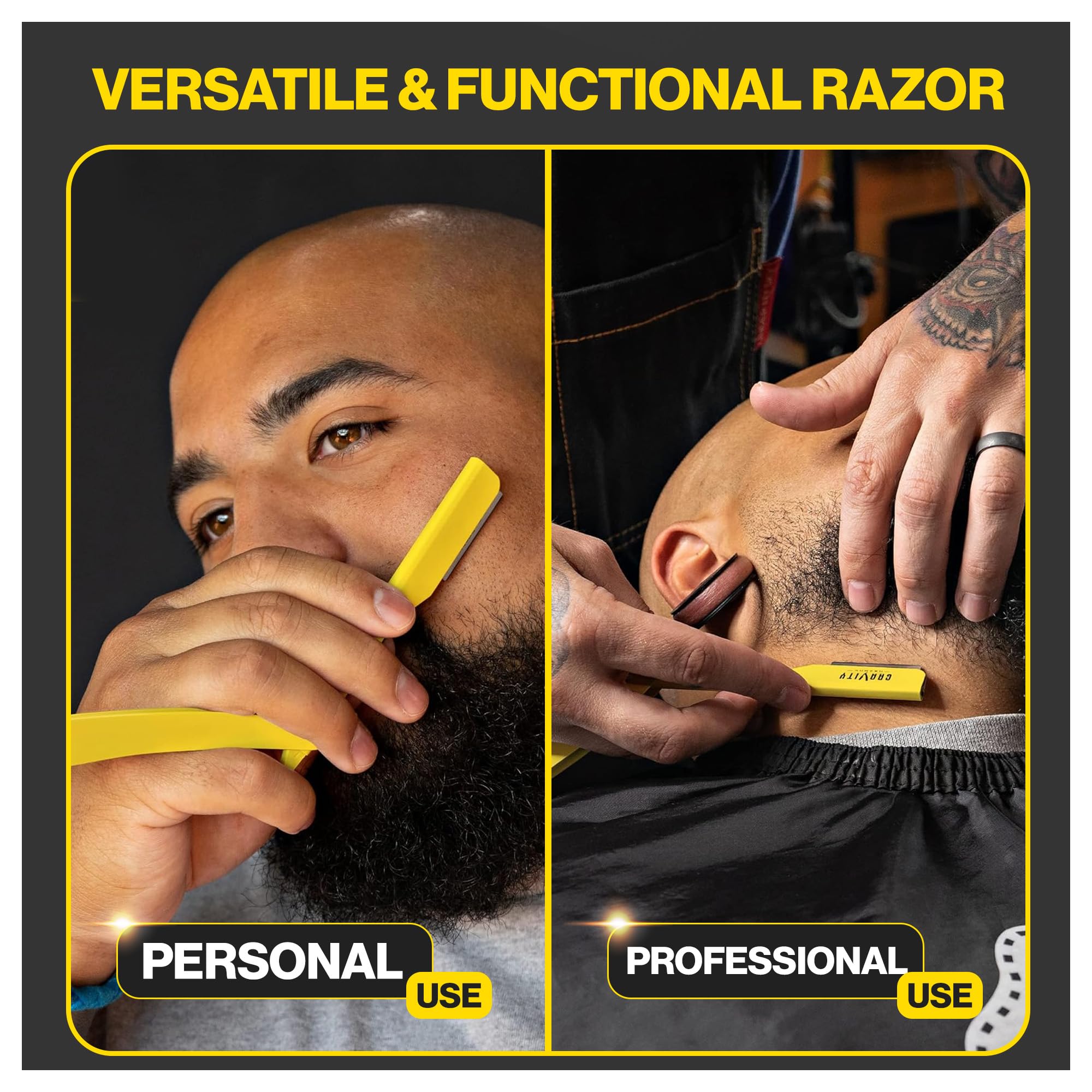 Gravity Razors Professional Straight Razor - Minimal Exposure Straight Razor Kit with 10 Derby Premium Blades (Yellow, Ultra Exposed 2mm Exposed - Yellow)