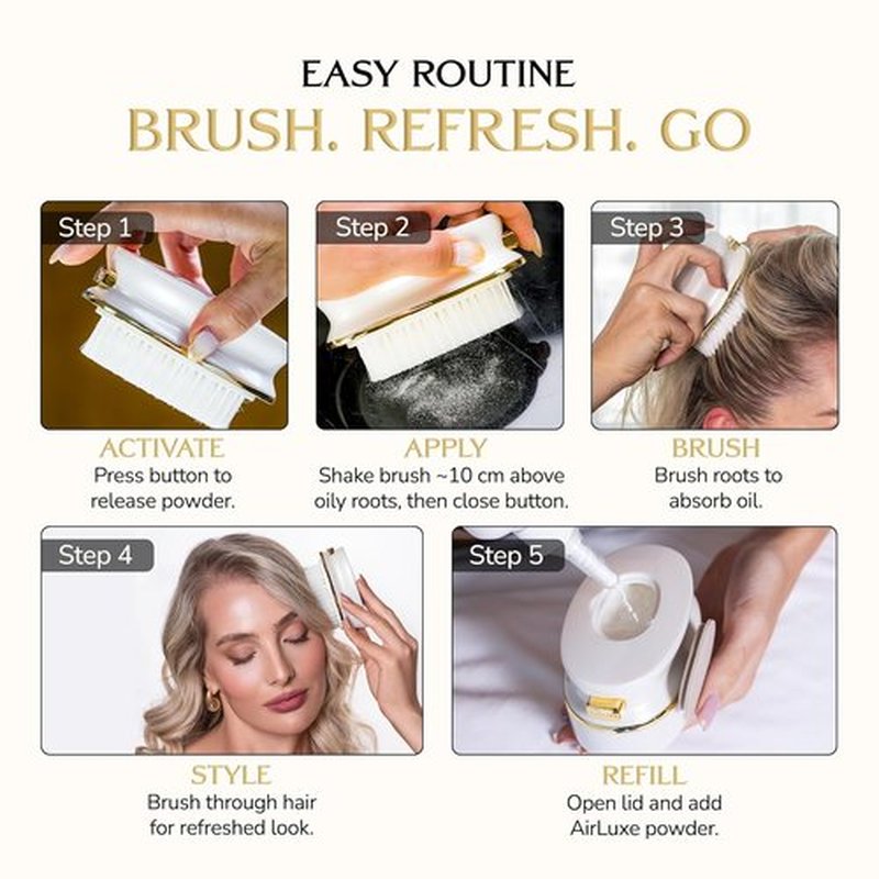 DARCASE Premium Dry Shampoo Brush Applicator - Refillable 30ml Unscented Non-Aerosol for Women