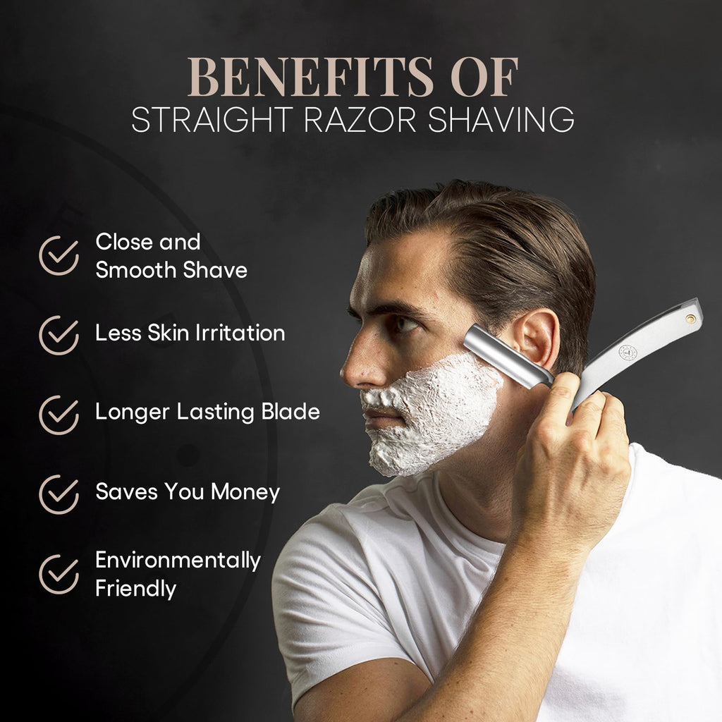Naked Armor Merlin Straight Razor Kit, Straight Razor Shaving Kit for Men with Japanese Stainless Steel 7/8 Blade, Leather Strop, Shave Soap, Shaving Brush, Strop Paste, Leather Case, Gift Box, Silver