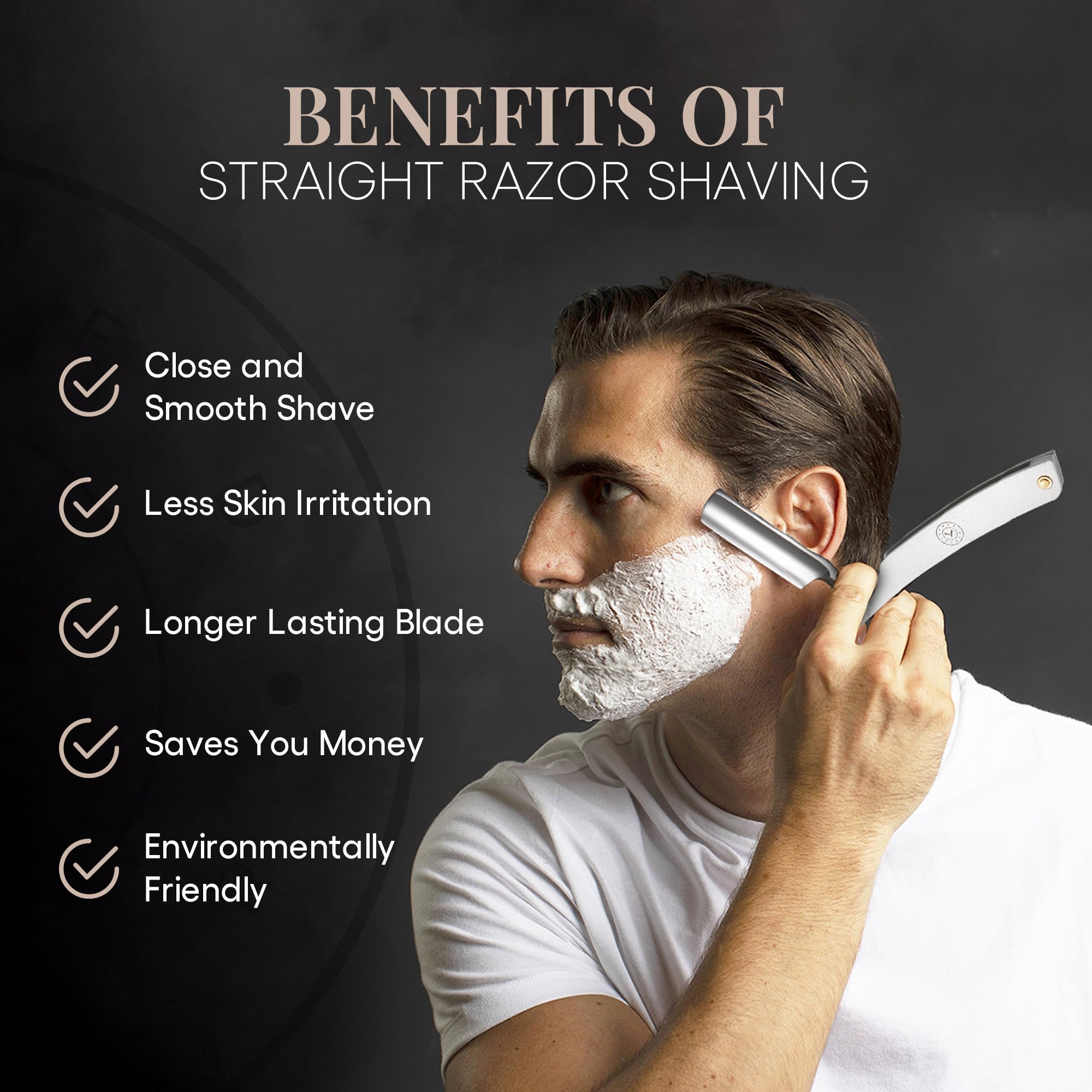Naked Armor Merlin Straight Razor Kit, Straight Razor Shaving Kit for Men with Japanese Stainless Steel 7/8 Blade, Leather Strop, Shave Soap, Shaving Brush, Strop Paste, Leather Case, Gift Box, Silver