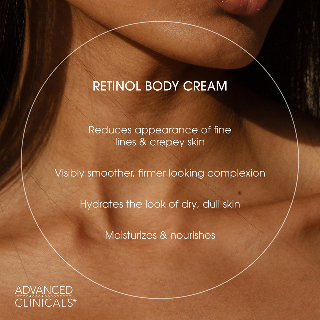 Advanced Clinicals Retinol Body Cream Moisturizer + Exfoliating 10% Glycolic Acid & Lactic Acid Lotion 2PC Skincare Set For Women & Men To Reduce Appearance Of Crepey Skin & Uneven Rough Skin Texture
