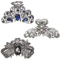 kilofly 3pc Vintage Crystal Hair Claw Clips Long Thick Hair Metal Clamps