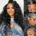 Cuiyongxi Human Hair Wig Deep Wave Lace Front Wigs for Black Women 13x6 HD Transparent Lace Frontal Wig 20 Inch Natural Color Wet and Wavy Glueless Curly Wigs Human Hair Pre Plucked 180% Density