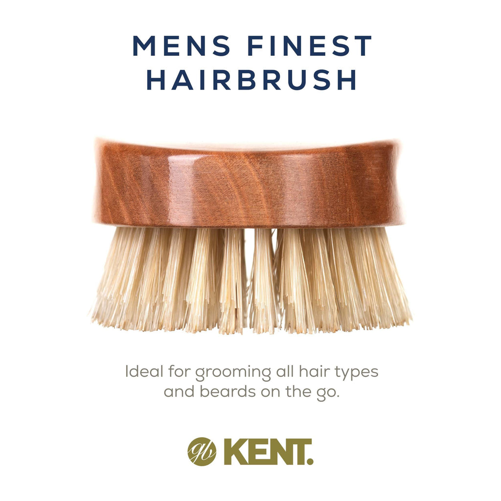 Kent MC4 Men's Hair and Beard Brush Kit: Exfoliating Natural Boar Bristle Hair Brush, Cherrywood Base with Firm Bristles for Coarse Hair Types - LPC3 Brush Cleaner - Premium Grooming Set