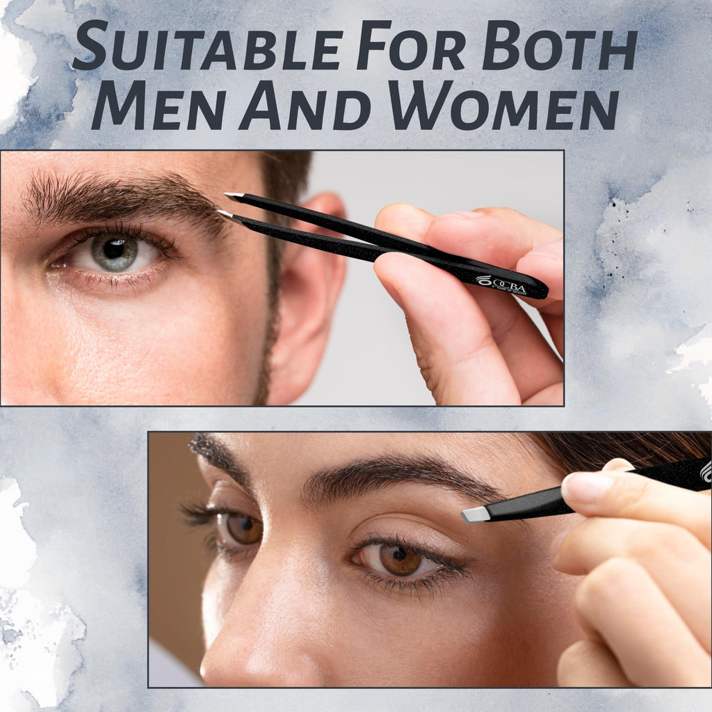 OCBA 1 Pcs Tweezers for Facial Hair Women & Men for Precise Grooming of Eyebrows - Professional Stainless Steel Black Color Coated Eyebrow Tweezers for Ingrown Hair on Nose Ear (1 Pack Black)