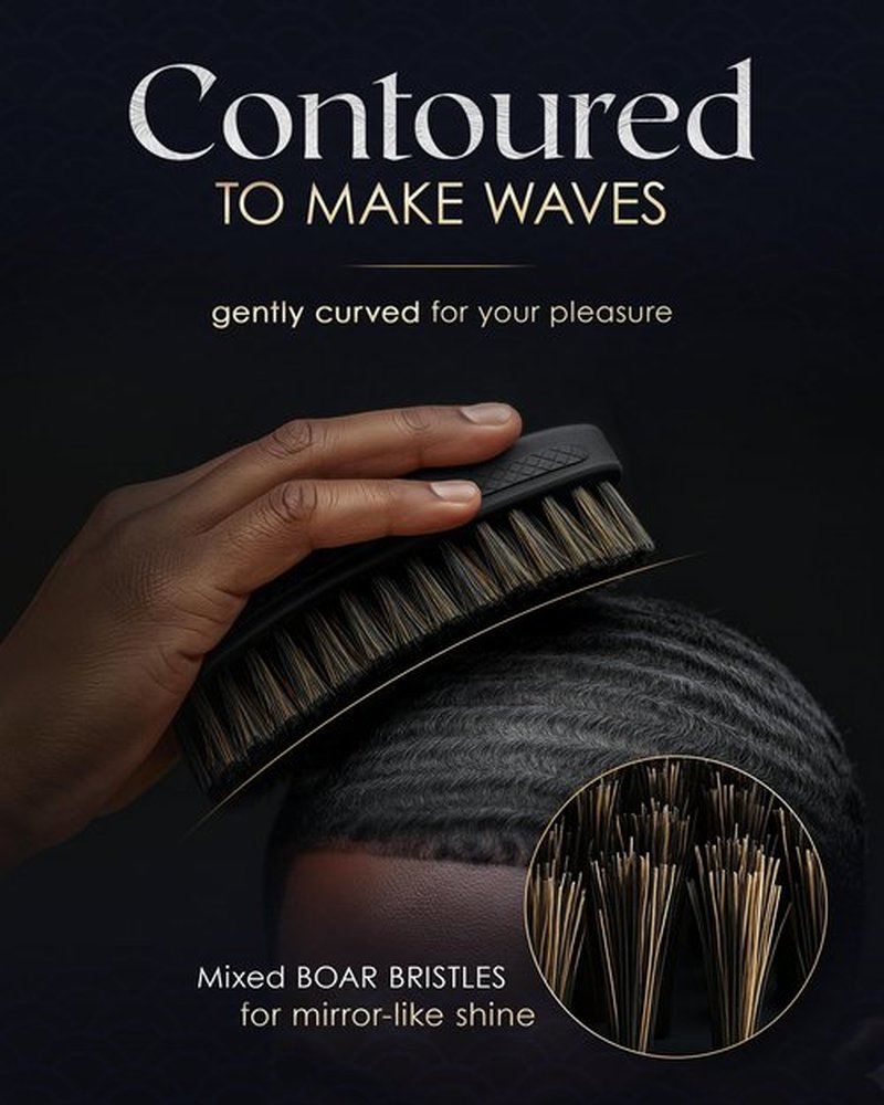New BRED Medium LIMITED EDITION 360 Sport Wave Caesar 2.0 Mixed Boar Bristle Hairbrush - Curved Bristles, Non-Slip Grip, Waterproof, Matte Black Indestructible Body - The Ultimate 360 Wave Brush