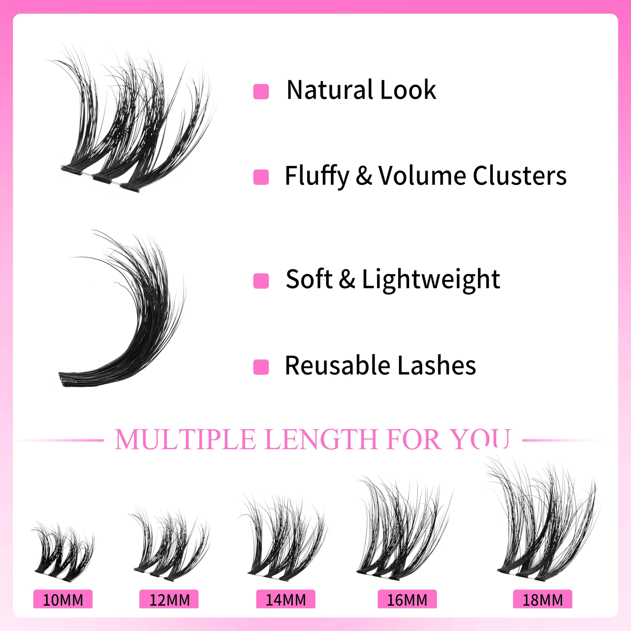 VEYESBEAUTY Lash Clusters Fluffy Individual Lash Extensions VBmuse 3D Layered Volume Eyelashes Thin & Invisible Band Wispy Faux Mink Lash Silk Bloom 3D Series Mixed Length 10-18mm