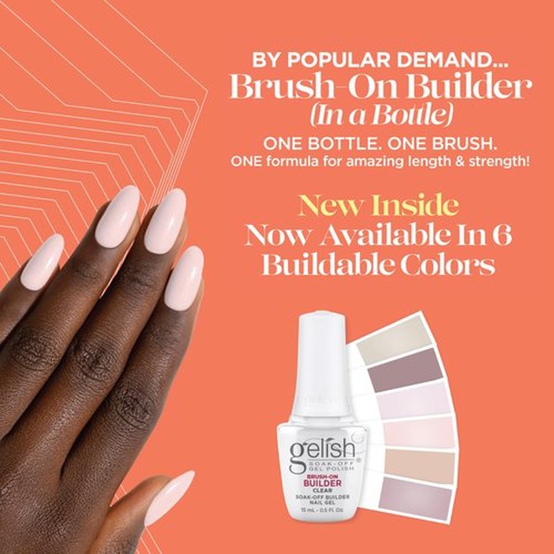 Gelish Brush-On Builder Gel – Professional Soak-Off Gel Polish for Extensions, Overlays, Nail Art – Self-Leveling, HEMA-Free, Vegan, Long-Lasting, UV/LED Curing (Clear, 15mL)