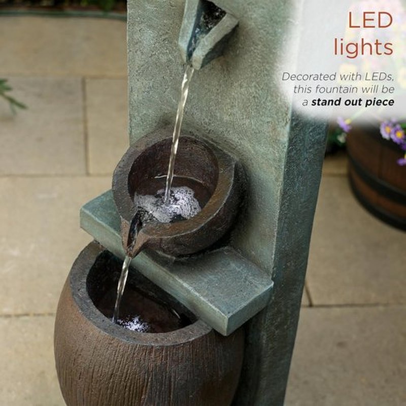 Alpine Corporation 32" 3-Tier Jar Fountain - Elegant LED Outdoor Water Feature for Garden & Patio