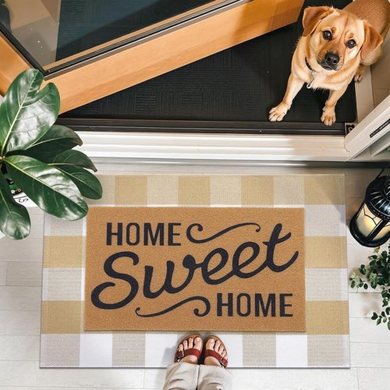 OLANLY Buffalo Plaid Rug - Washable Beige and White Cotton Doormat | 2' x 4'3" for Indoor/Outdoor Use