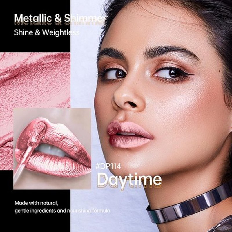 Depuplum Metallic Pink Lipstick - Long-Lasting, Hydrating Full Coverage Lip Color | Lightweight Shimmer, DP114 Daytime