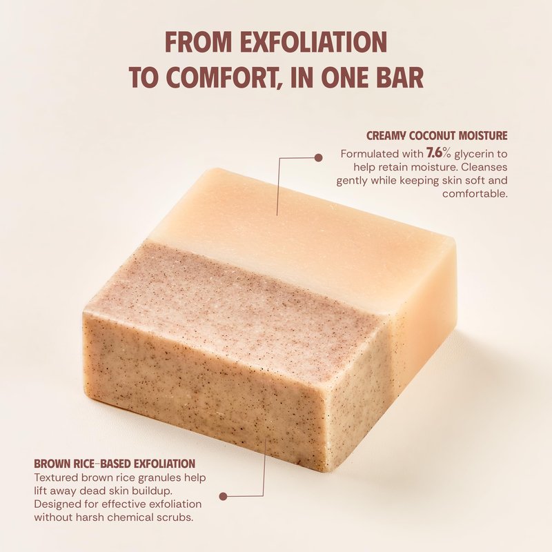 VIETNAT Brown Rice & Coconut Milk 2-in-1 Luxurious Natural Soap Bar (4.2 oz) | Gentle Exfoliation & Nourishing Cleanse | Cold-Processed, Handmade in Vietnam for Smooth, Fresh Skin (Pack of 1)