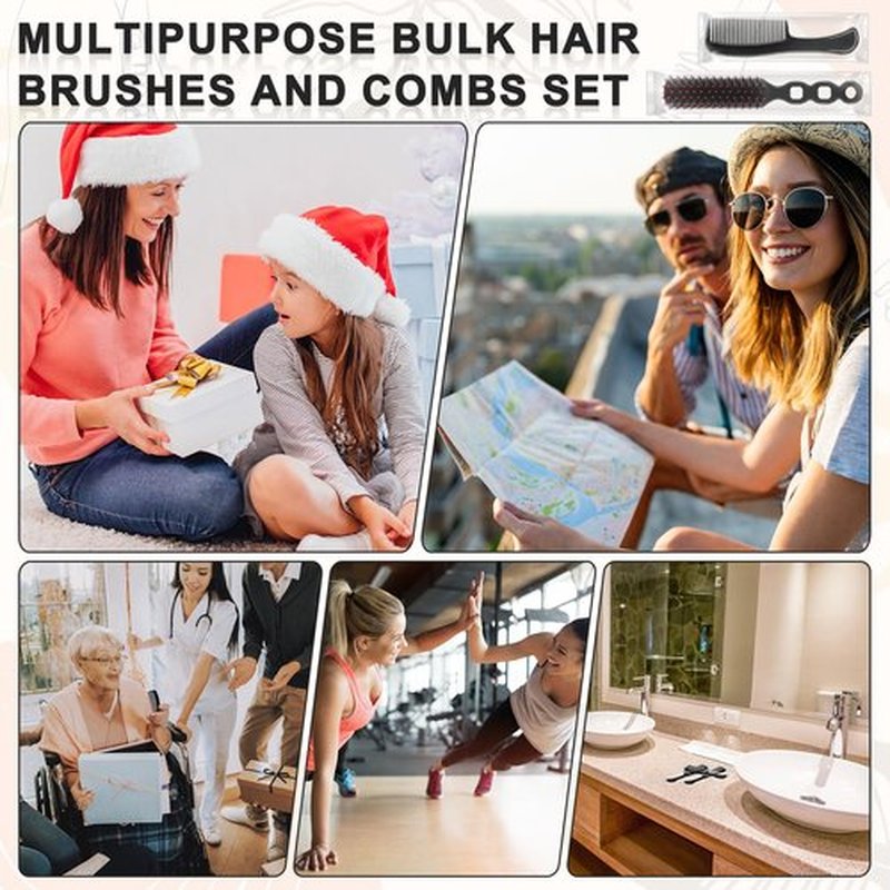 HOFASON 50 Pcs Bulk Hair Brushes Combs Set for Homeless Women, Individually Wrapped Detangling Hairbrush and Comb for Kids Homeless Hotel Nursing Charity Hygiene Supplies(Black)