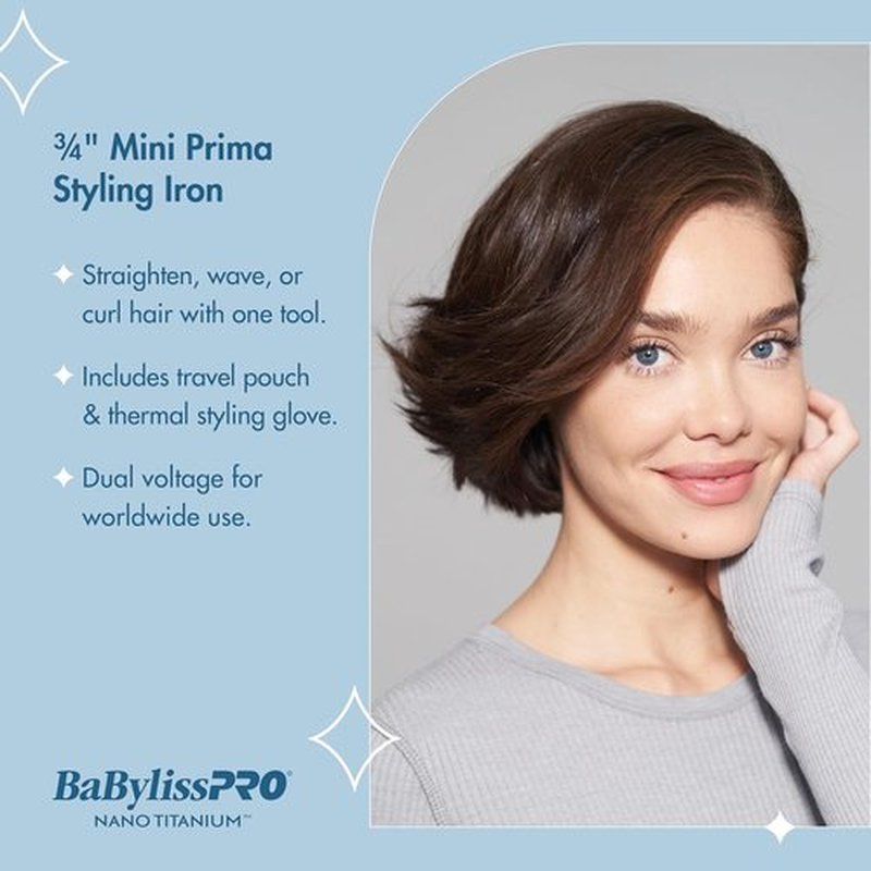 BaBylissPRO Nano Titanium Styling Iron - 3/4" Ionic Mini Iron for All Hair Types