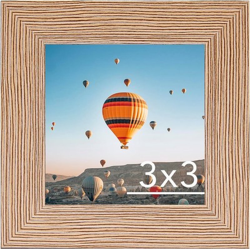JCJMY 3x3 Picture Frame - Sturdy Rustic Brown Tabletop Frame with Shatter-Resistant Plexiglass