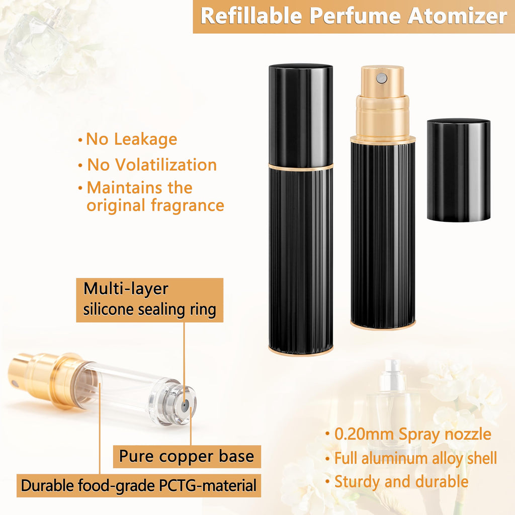 ANTOKX Travel Bottle Refillable Perfume Atomizer - 5ML Luxury Leakproof Perfume Atomizer Refillable, Perfume Travel Spray Bottle, Mini Perfume Bottle (Black)