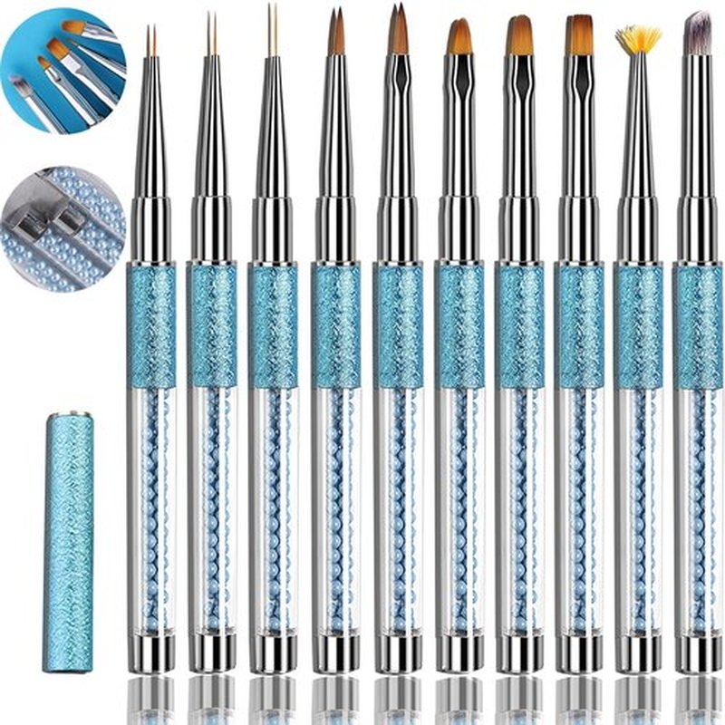 10PCS Acrylic Nail Art Brushes Set Manicure Tools Nail Art DIY Design Brush for Acrylic Application Pedicure Round Nail Art Brush for Acrylic Powder Nail Extension Nail Professional