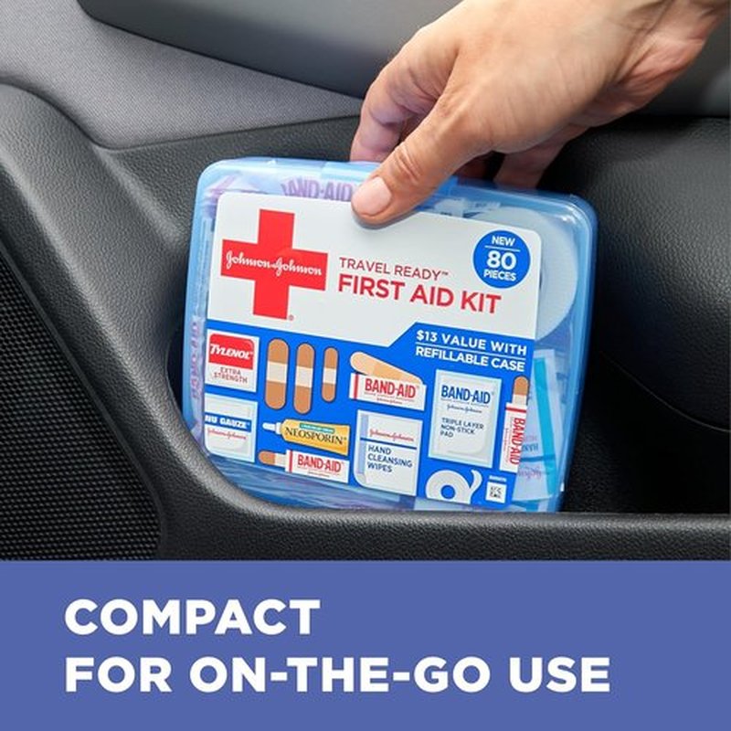 BAND-AID Brand Portable Emergency First Aid Kit - 80 Pieces for Home, Travel & Outdoor Use