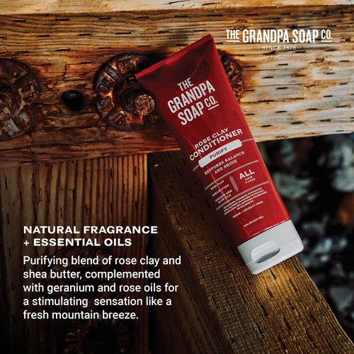 The Grandpa Soap Company Purifying Rose Clay Conditioner - Lift Impurities While Nourishing Hair, With Rose Clay, Shea Butter & Avocado Oil, Vegan, Sulfates and Parabens Free, 8 Fl Oz 2 Pack