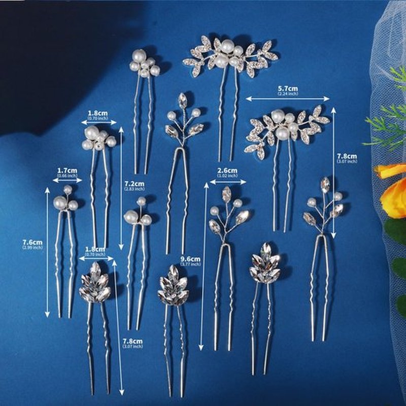 12 Pieces Bride Hair Pins Rhinestone Bridal Hairpiece for Women Crystal Wedding Hair Accessories for Bridesmaids
