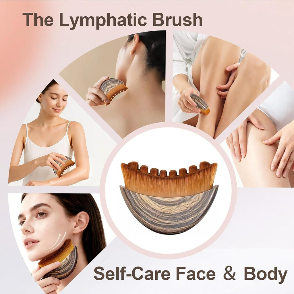 Lymphatic Contour Face Brush with Storage Case - 2-in-1 Lymphatic Drainage Massager for Face & Body, Gentle Bristles Gua Sha Alternative for Anti Puffiness, Jawline Lifting & Serum Absorption(2 PCS)