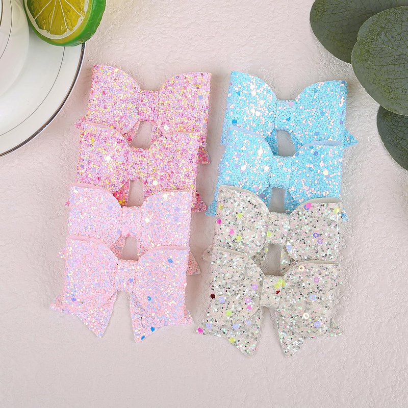 XIMA Glitter Hair Bows for Girls, 24 Piece Set with Alligator Clips, Rainbow Sparkle Hair Accessories